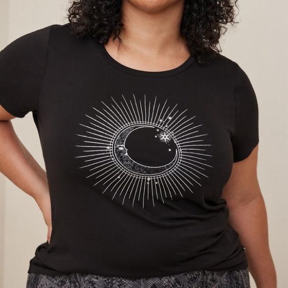 torrid Tops - Torrid Performance Cotton Open Back Short Sleeve Active Tee Black Moon Size 1X